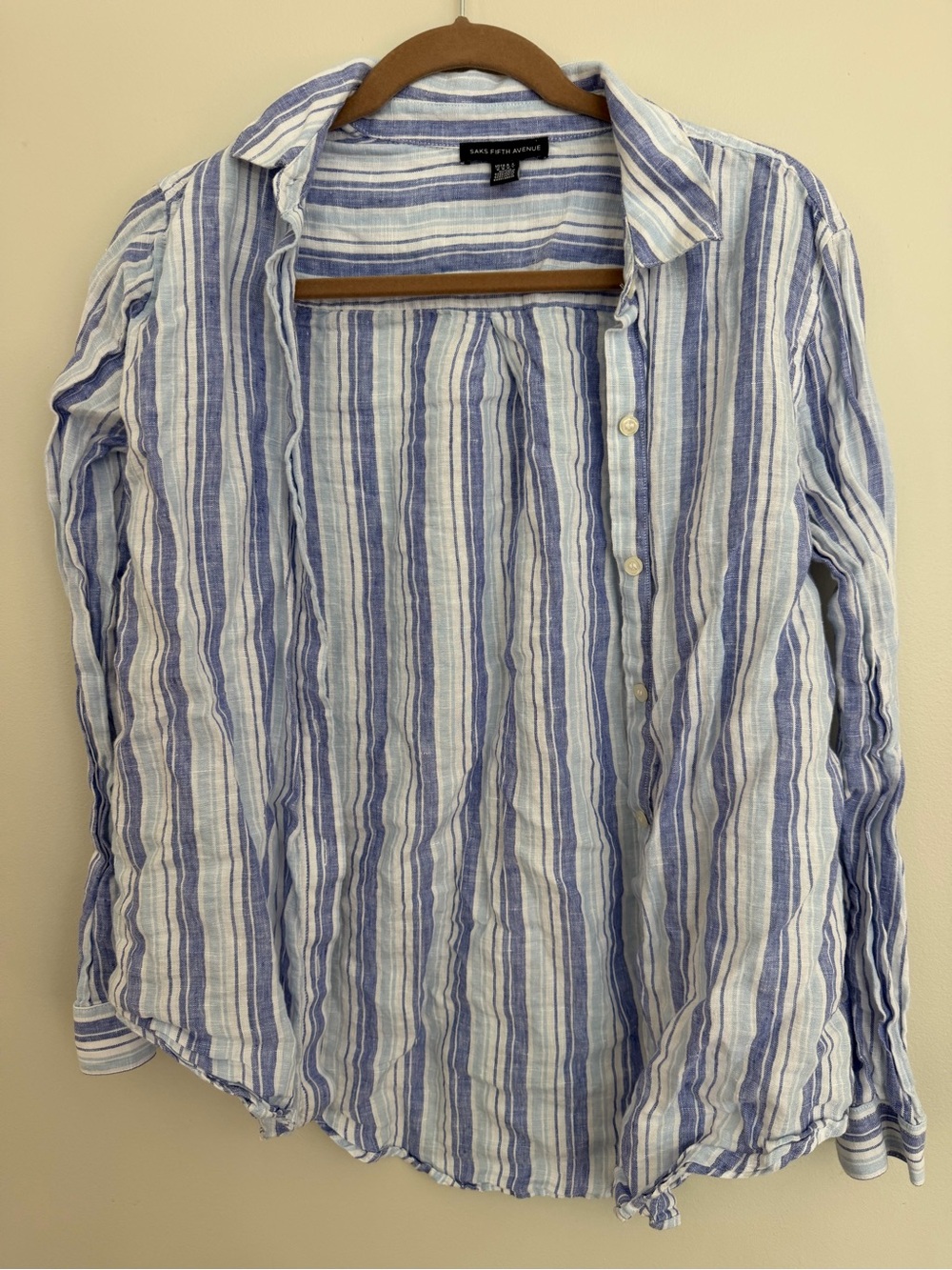 Saks Fifth Avenue Blue & White Striped Linen Button-Down Shirt